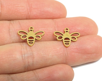 Stainless Steel Bee Charm - Minimalist Insect Pendant - Nature-Inspired Bee Jewelry DIY - 18K Real Vacuum Plated - 15.9x14x0.98mm - SS2475G