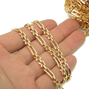 Brass Connected Tags Chunky Chain - Paperclip Chain - Rectangle Links Chain - 18K Real Gold Plating - Bracelet Chain -28.3x5.5x0.8mm-RGP6114
