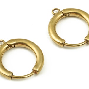 Small Round Hoop Earring -Circle Hoop Thick Earring - Dainty Round Brass Huggie Earring - Chunky Hoop Earring - 16.63x14.48x2.29mm - PP4237