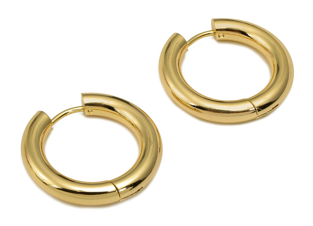 Brass Circle Earrings Clasps Gold Thick Round Hoop Earrings Huggie Hoop