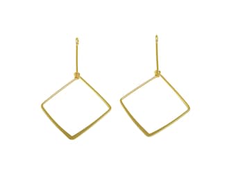 Brass Wire Square Earring Charm - Brass Hammered Wire Earring Charm - Brass Geometry Wire Charm - 18K Real Gold Plating - 68x39x1mm -RGP8166