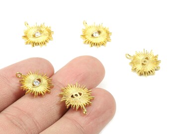 Brass Sun Eye Earring Charm With Zincon - Raw Brass Sun Eye Pendant - Earring Findings - Jewelry Supplies - 16.87x14.92x2.17mm - PP3089
