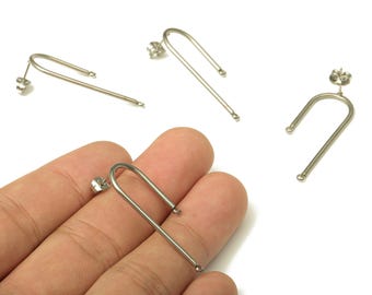Asymmetric Earring Wire - Left And Right U Earring Stud - Stainless Steel Stud With Backs - 304 Stainless steel - 36.68x14.1x1.47mm - SS1387