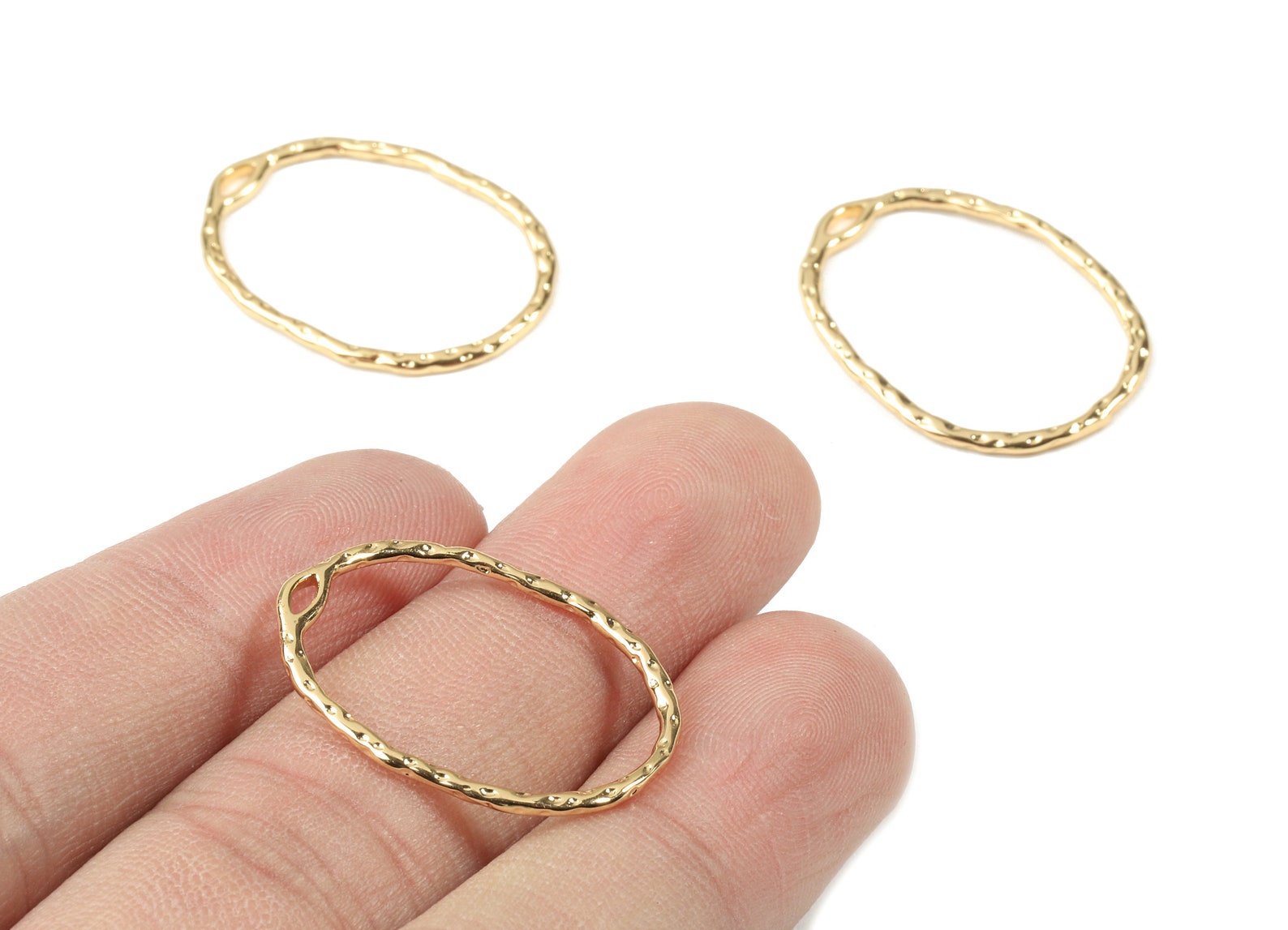 Brass Oval Earring Charms Gold Oval Pendant 18K Real Gold Etsy