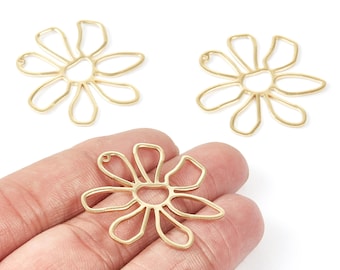 6pcs Brass Flower Charms - Flower Shaped Raw Brass Pendant - Brass Earring Findings - Jewelry Supplies - 34.8x34.8x1.33mm- PP2105