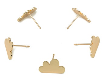 Steel Cloud Earring Posts - Cloud Earring Stud - 316 Surgical Stainless Steel Stud - KC Gold Tone Plated - 15x8.9x0.9mm - SS1373G