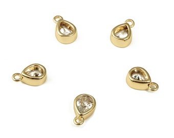 Brass Drop Earring Charms With Zircon - Gold Drop Hanger - 18K Real Gold Plated Brass - Sieraden maken Benodigdheden - 5.9x2.06x2.09mm - RGP3395