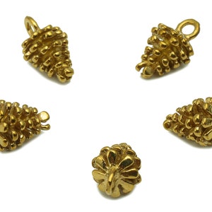 Brass Pinecone Earring Charm - Raw Brass Pinecone Pendant - Brass Botanical For Necklace - Pine Cone Figure - 12.3x7.85x7.27mm - PP8613
