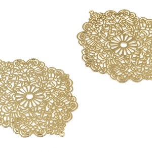 Brass Filigree Flower Charm - Earring Charms – Filigree Link - 18K Real Gold Plated Brass - Jewelry Supplies - 59.52x47.69x0.37mm - RGP3328