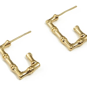 Brass Rectangle Earring Post - Gold Bamboo Earring Stud - 18K Gold Plated Brass Studs - Stainless Steel Stud -21.44x11.94x3.15mm- RGP4006