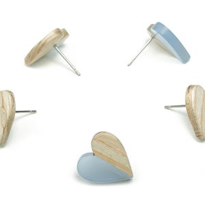 Boucle d'oreille coeur en résine - Tige coeur en bois massif - Clou chirurgical en acier inoxydable 316 - Accessoires pour fabrication de bijoux - 14,76 x 14,3 x 3,12 mm - BB1133G image 2