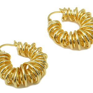 Brass Spiral Coil Clasp - Brass Coil Binding Huggie Hoop - Gold Wire Spring Earring -Hoop Clasp- 18K Real Gold Plated - 32x27x11mm- RGP6301 image 2