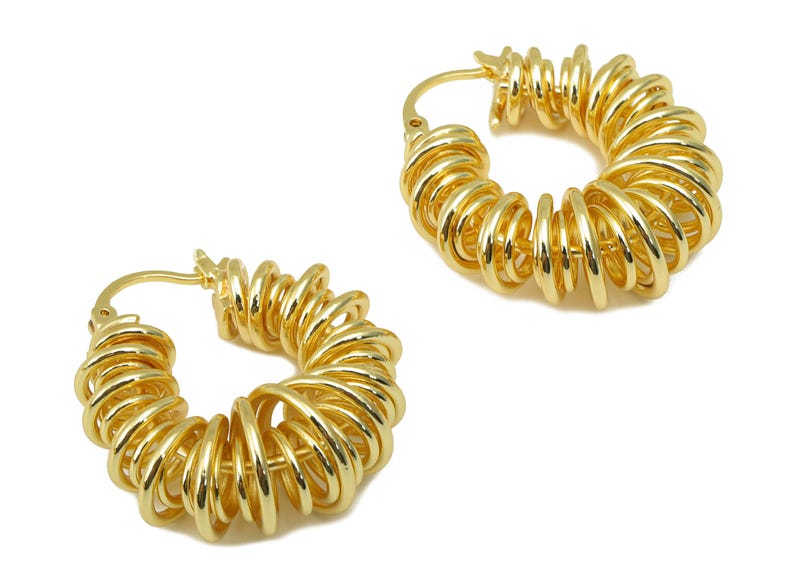Brass Spiral Coil Clasp - Brass Coil Binding Huggie Hoop - Gold Wire Spring Earring -Hoop Clasp- 18K Real Gold Plated - 32x27x11mm- RGP6301 image 2