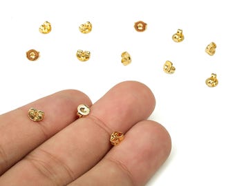 18k Gold Earring Back - Earring Post Nuts & Ear Backs - Earring Stopper  - Ear Nuts - 18K Real Gold Plated Brass - 5.21x4.61x2.7mm - RGP3757