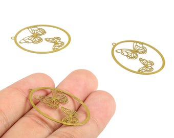 Brass Oval Butterfly Earring Charms - Raw Brass Butterfly Pendant - Jewelry Making Supplies - 34.92x25.04x0.28mm - JJB6696