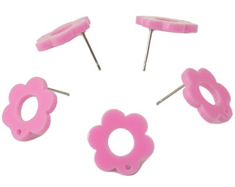 Acrylic Flower Earring Stud - Matte Pink Earring Post - Pink Flower Earring Post -Flower Ring - Color Code: A891 -17x12x2mm- AC2428-A891