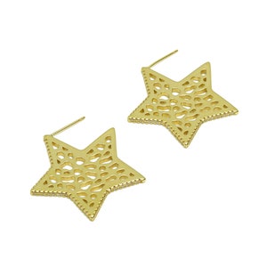 Brass Textured Star Earring Stud - Raw Brass Hollow Star Earring Post - Star CZ Earring Post - Star Cubic Zircon Earring - 30x31x1mm -PP9336