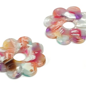 Acetate Flower Earring Charms - 2 Holes Connectors - Flower Pendant - Jewelry Making Supplies - Color Code: A771 - 30x30x2.5mm - AC2375-A771