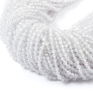 White Zircon Round Faceted Beads - White Zircon Beads - 15.5&quot; / 111pcs / 1 Strand - 3.85x3.85mm - Gemstone Beads - NS1015A