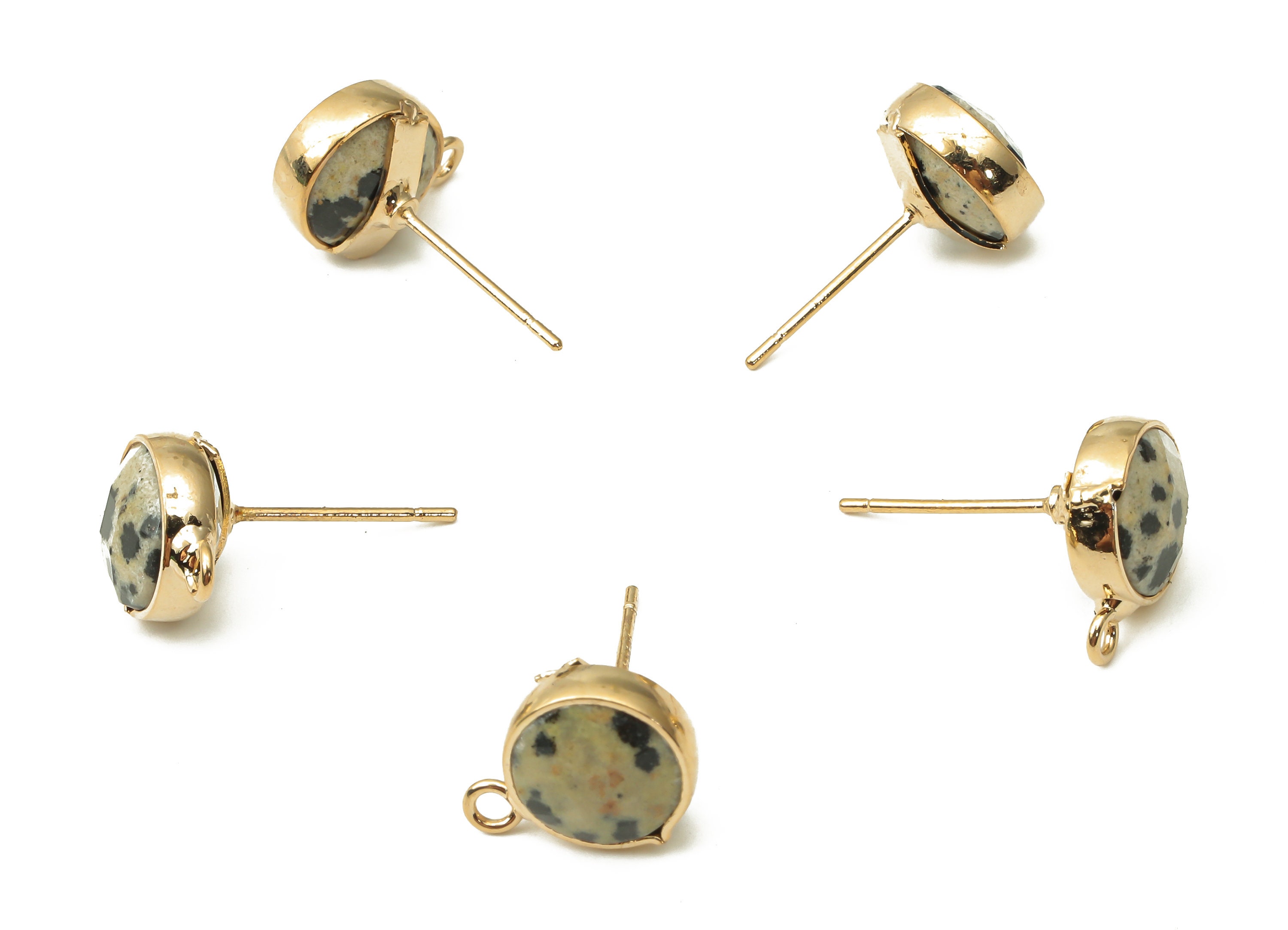 Dalmatian Jasper Stud Earrings - Gold Tone Plated Natural Stone Post Earrings -Stainless Sted Stud -12.52x9.62x5.45mm- NS1862B