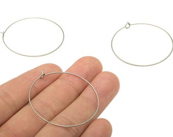 Anneau de boucle d'oreille en acier inoxydable - Fil d'oreille circulaire en acier inoxydable 304 - Anneau de boucle d'oreille - Accessoires pour fabrication de bijoux -40,05 x 40,05 x 0,63 mm- SS1385-40