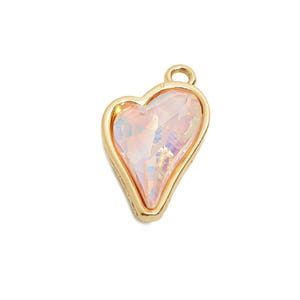 Heart Crystal Bracelet Charms - Brass Pink Crystal Dual-Sided Pendant - Unique Jewelry Component - KC Gold Tone Plated - 19x10x5mm - GS1175