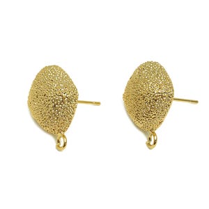 Brass Square Earring Stud - Textured Square Earring Post - Gold Square Earring Stud - 18K Real Gold Plated - 18.51x16.36x7.4mm - RGP7747