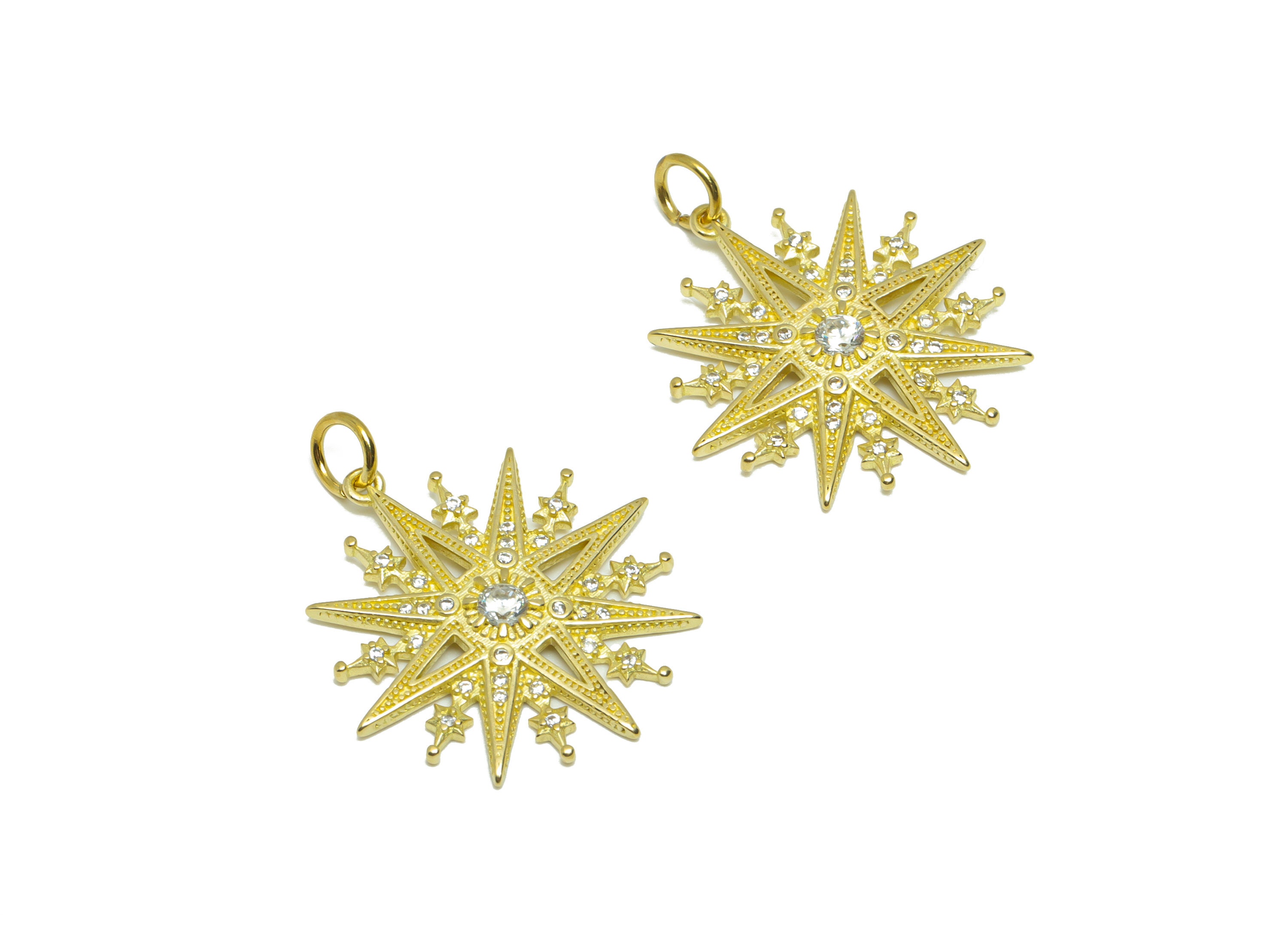 Brass CZ Sun Earring Charm - Raw Brass Cubic Zircon Sunshine Brass CZ Sun Earring Charm - Raw Brass Cubic Zircon Sunshine