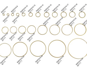 Connecteur rond en laiton - Bague en or véritable 18K - Charms Cercle en laiton - Cerceau d’oreille en boucle fermée - 1 mm X 6 7 ... 45 50 60 80mm - RGP3310