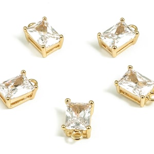 Messing Quadrat Ohrring Charms mit Zirkonen - Gold Viereck Anhänger - 18K Echt vergoldetes Messing - Schmuckzubehör - 22,98x18,73x5,1mm - RGP3772