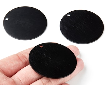 Aluminum Charms - Round Pendant With 1 Hole - Anodized Aluminium Charms - Black Tone - 49.35x49.35x1.7mm - AA1142A