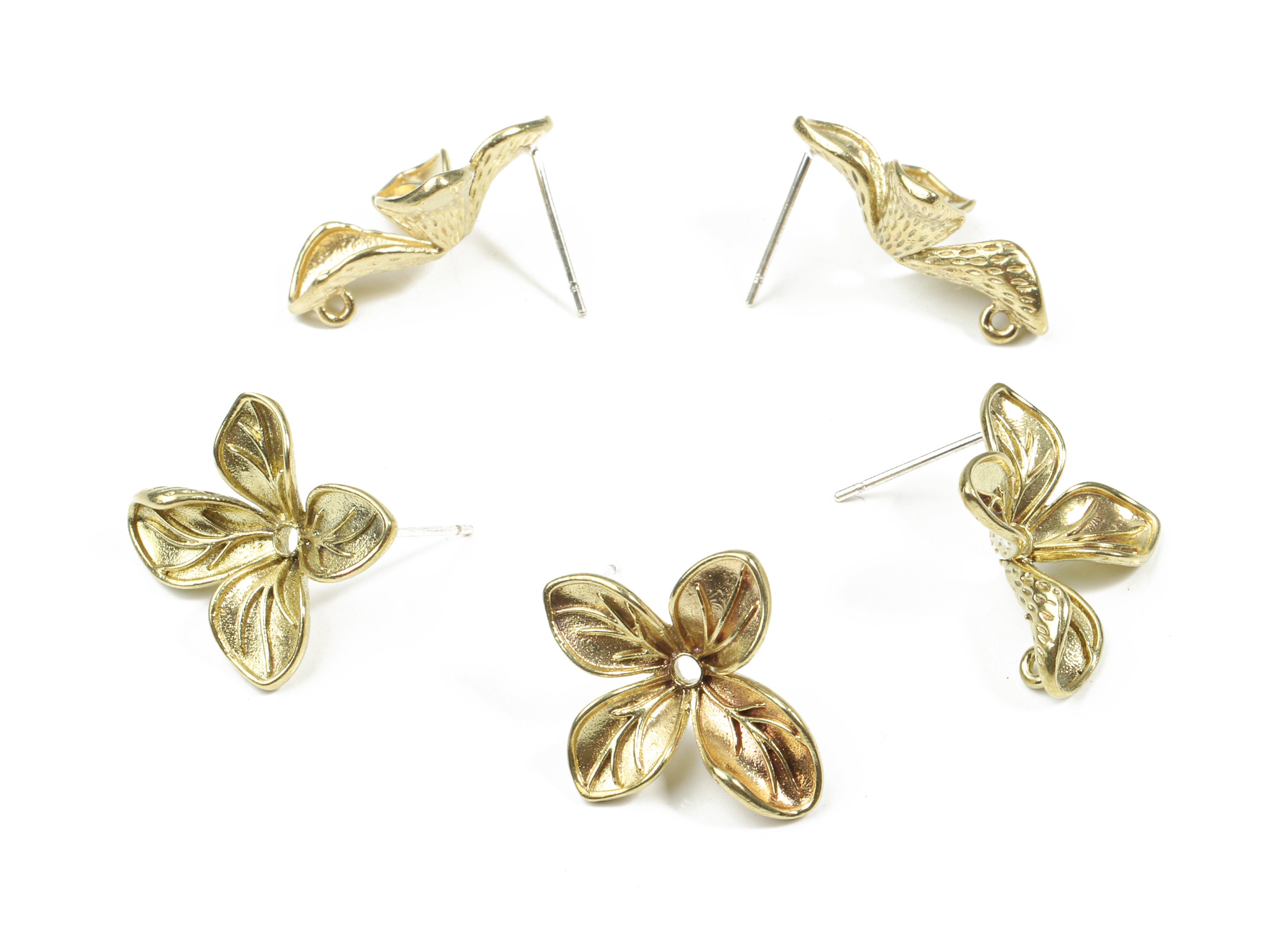 Brass Flower Earring Stud With Loop Raw Brass Flower Earring Etsy