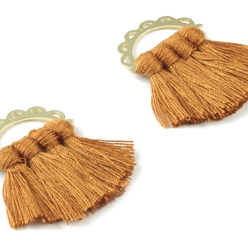 Gold Tone Plated Semi Circle Brass Half Moon Tassel Earring Etsy