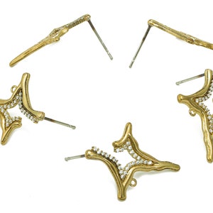 Brass Zircon Planet Earrings Stud - Raw Brass Earring Post With Loop - North Star Stud Ear - 316 Stainless Steel - 24.4x18.4x1.4mm - PP8144