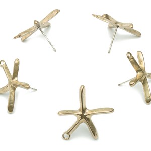 Brass Starfish Earring Stud With Loop - Raw Brass Star Earring Post - Silver Plated Brass Stud - Jewelry Supplies - 21.1x17.9x2.3mm - PP5111