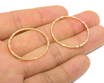 30mm Hammered Ring Connector - Brass Handmade Ring Connector - Gold Circle Jewelry Finding - 18K Real Gold Plating - 30x1x1mm - RGP11036