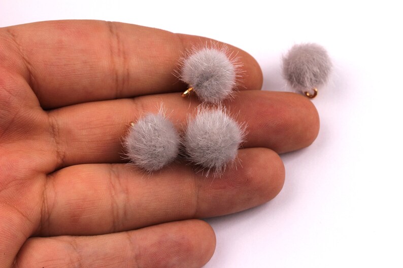 TT1001GY Earring Findings Jewelry Accessories Aluminum Alloy Pom Pom Earring Charms Fur Ball Pendant 15x10mm