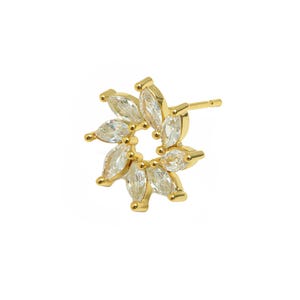 Gold Zircon Flower Earring - Marquise-Cut Diamond Earring Post - Brass Everyday Wear Earring - 18K Real Gold Plated -15x14.5x3.08mm -RGP8864