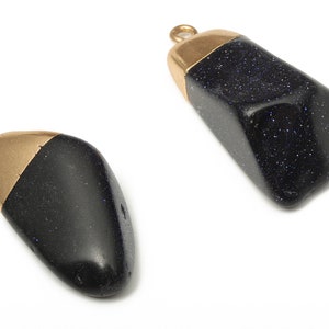 Natural Stone Earrings - Brass Faceted Blue Sand Earring Charm - Blue Sandstone Pendant - Gold Tone Plating - 31.78x14.34x8.03mm - NS1865E