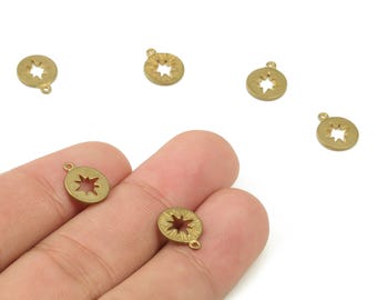 Colgantes redondos de latón con forma de estrella para pendientes - Colgante circular de latón en bruto - Componentes para pendientes - Materiales para la fabricación de joyas - 11,78 x 9,37 x 0,97 mm - PP4240