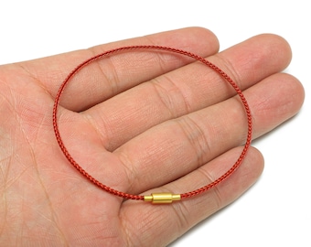 Bransoletka z skręcanego kabla 1,5 mm - czerwony sznurek ze stali nierdzewnej 65 mm DIY - bransoletka z zapięciem otwieranym unisex - tworzenie bransoletek - HM1071B