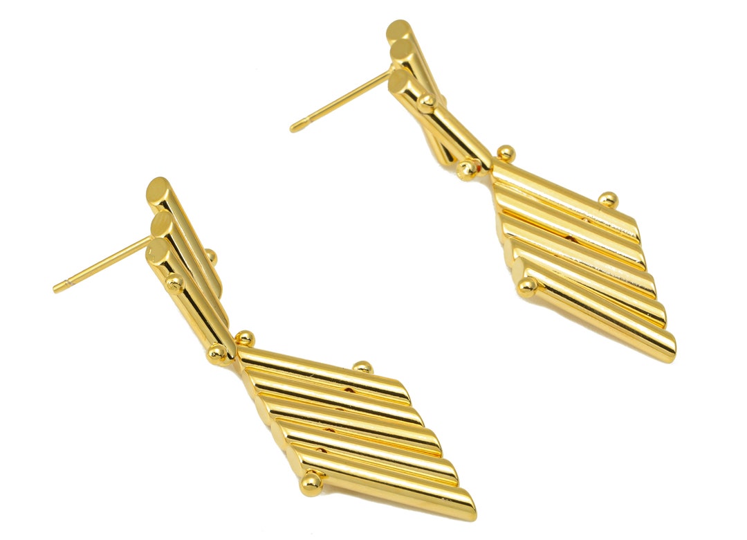 Brass Bar Earring Stud Brass Long Bar Post Brass Hanging Pan Flute