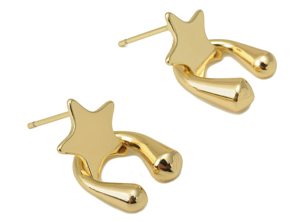 Brass Star Stud Earring Raw Brass Horsehoe U Earring Post Star Earring