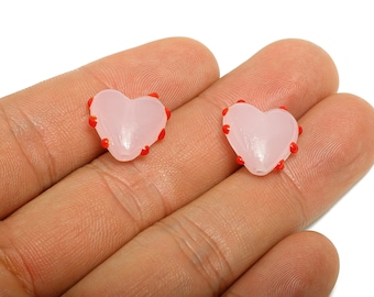Perle coeur en verre rose - Perle de verre faite main pour bracelet - Style Murano au chalumeau - Coeur audacieux - Bijoux fantaisistes - 16 x 16 x 7 mm - AC3042