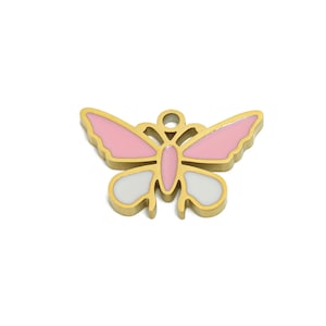 Stainless Steel Butterfly Charms - Dainty Enamel Insect Bracelet Charm - Elegant Butterfly Pendant - Steel Jewelry - 9.9x15x1.37mm - SS1664
