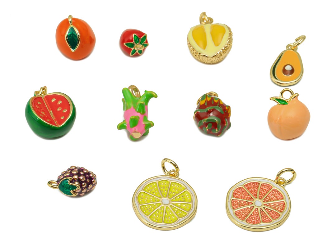 Enamel Fruit Charm - Brass Fruit Earring Charms - Enamel Mini Fruit ...