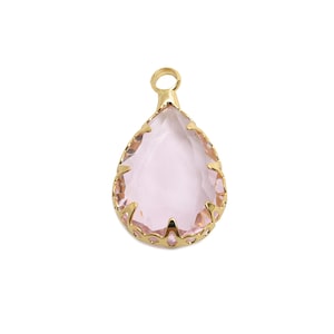 Teardrop Crystal Charms - Brass Pink Faceted Glass Pendant - Romantic Teardrop Jewelry - KC Gold Tone Plated - 18.5x10.6x4.57mm - GS1218