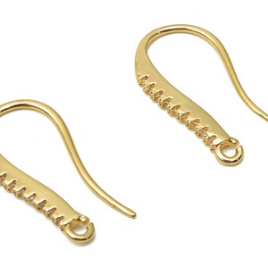 Brass zigzag Earring Wires With Loop - Gold Plated Hook Earrings - Brass Ear Wire - 18K Real Gold Tone Plated - 21.26x9.06x2.3mm -RGP4764