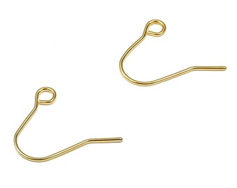 Gold Plating Earring Hooks - Wire Hooks - Open Loop - 18K Real Gold Plated Brass - Jewelry Making Supplies - 15.4x12.75x0.72mm - RGP3963G