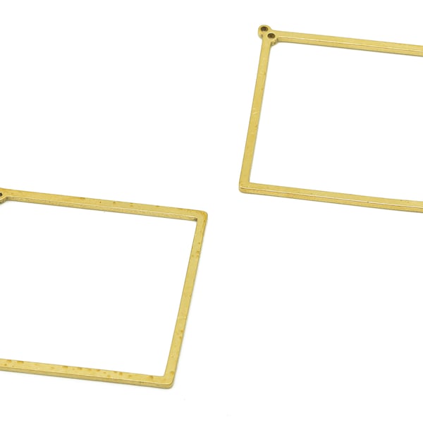 Brass Square Earring Connector - Raw Brass Rhombus Earring Charms - Pendant With 2 Holes - Connector Charm - 45.7x44.4x0.9mm - PPZ0205